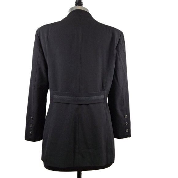 Vintage Womens Black Deep V Blazer Sz L Striped Contrast Lining Office Smart - Picture 3 of 11